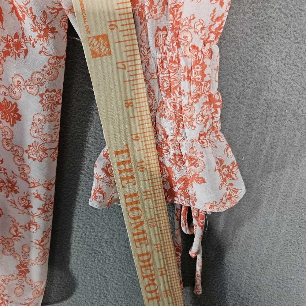 Umgee USA Large Popover Sheer Shirt Orange Floral Ruffle Sleeve Boho Cottagecore - Picture 8 of 11